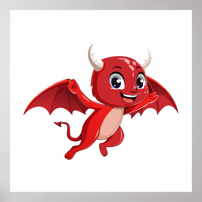 Affiche Joli diable volant de dessin animé (Devant)