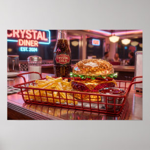 Affiche Joli diner rétro   Burger et frites cristallins