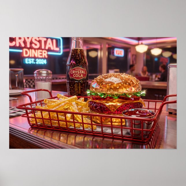 Affiche Joli diner rétro | Burger et frites cristallins (Devant)