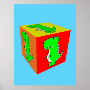 Affiche Joli dino de dessin animé en cube