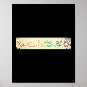 Affiche Joli Dinosaure Arc-en-ciel Amusant Dessin au Trait