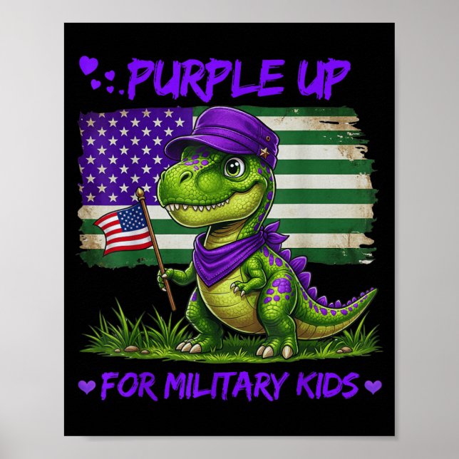 Affiche Joli Dinosaure Violet Mois de l'Armée de la Journé (Devant)