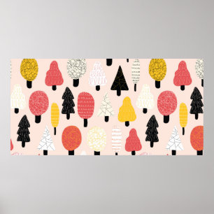 Affiche Joli doodle arbres sans couture motif vintage. Rec