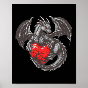 Affiche Joli dragon avec une tenue à grand cœur rouge
