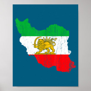 Affiche Joli drapeau iranien carte lion persan