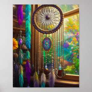 Affiche Joli Dreamcatcher en Boho violet fenêtre