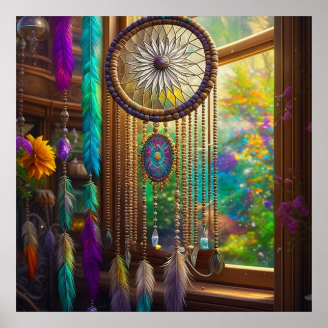 Affiche Joli Dreamcatcher en Boho violet fenêtre (Devant)
