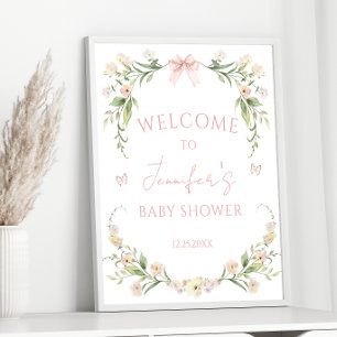 Affiche Joli Elégant rose Floral Baby Girl Douche Bienvenu