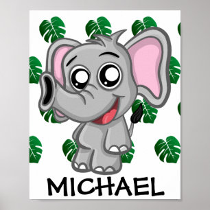 Affiche Joli éléphant de safari de la jungle pour enfants