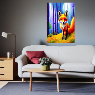 Affiche Joli et adorable renard rouge dans la forêt   Art 