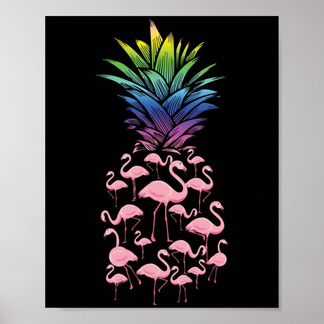 Affiche Joli Et Joli Flamant rose Rose Ananas Amour (Devant)