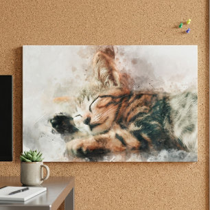 Affiche Joli et mignon chaton dormant à l'aquarelle