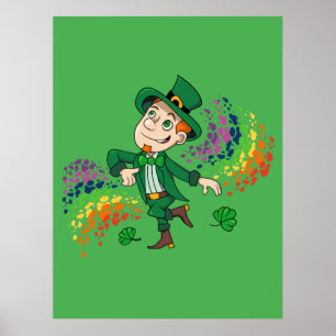 Affiche Joli et souriant dancing leprechaun, un arc-en-cie