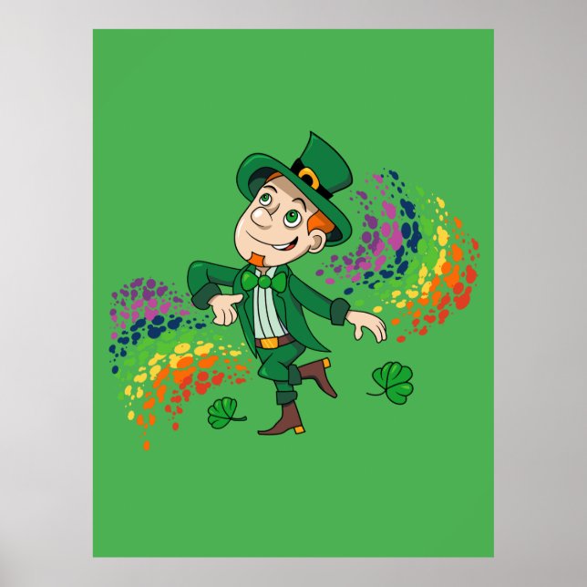 Affiche Joli et souriant dancing leprechaun, un arc-en-cie (Devant)