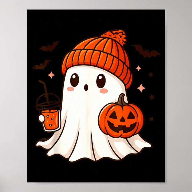 Affiche Joli fantôme avec bonnet tenant un café à la citro (Devant)