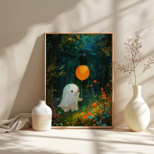 Affiche Joli Fantôme avec un Ballon Enchanté Halloween