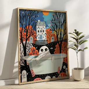 Affiche Joli Fantôme dans la Baignoire 3D Salle de Bain Ha