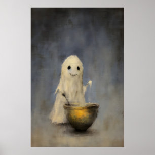 Affiche Joli fantôme d'Halloween Halloween , Huile antique