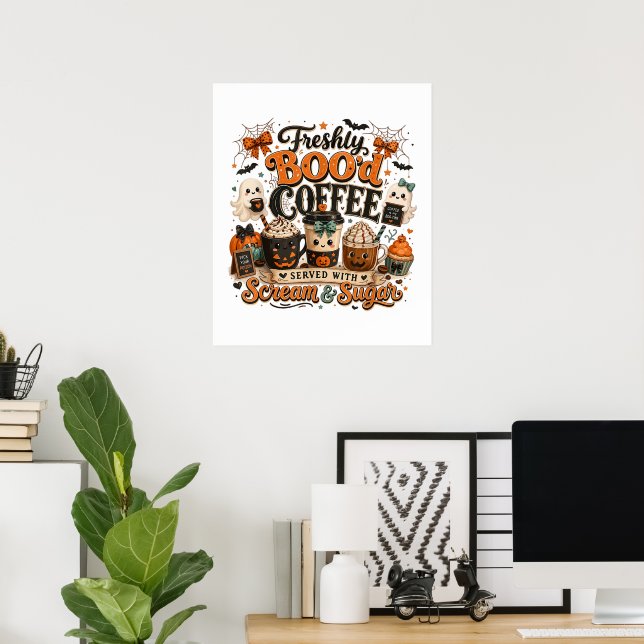 Affiche Joli Fantôme Effrayant Amateur de Café Halloween (Bureau à domicile)