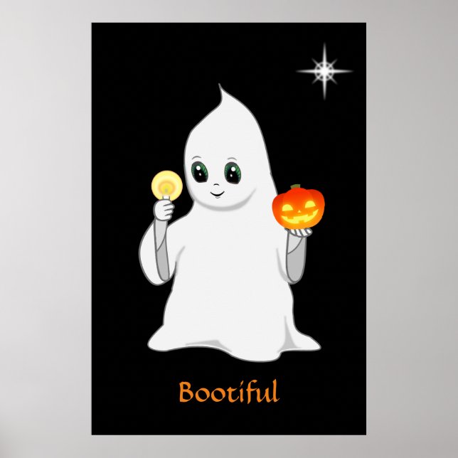 Affiche Joli fantôme et citrouille d'Halloween sur fond no (Devant)