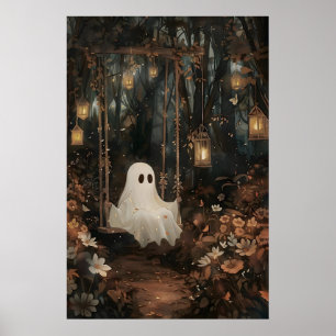Affiche Joli fantôme sur une balançoire dans une impressio