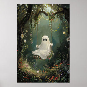 Affiche Joli fantôme sur une balançoire dans une impressio