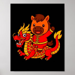 Affiche Joli feu cheval chevauchant le dragon lunaire chin