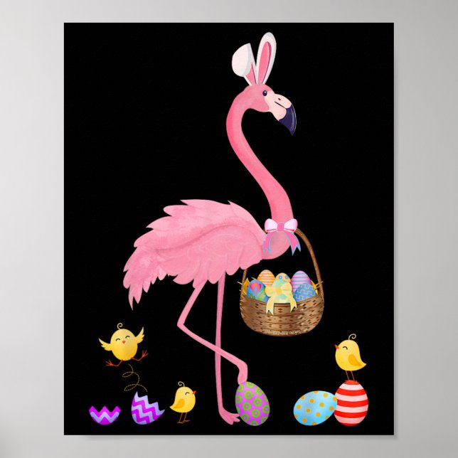 Affiche Joli Flamant rose Pâques Avec Panier Pâques Pâques (Devant)