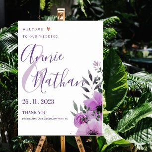 Affiche Joli Floral Romantique Accueil À Notre Mariage