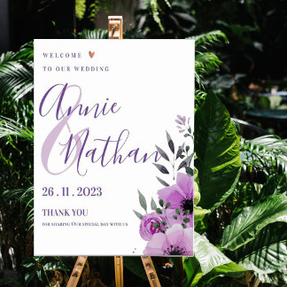 Affiche Joli Floral Romantique Accueil À Notre Mariage