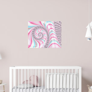 Affiche Joli Fractale en Spirale Rose Bleu Pastel