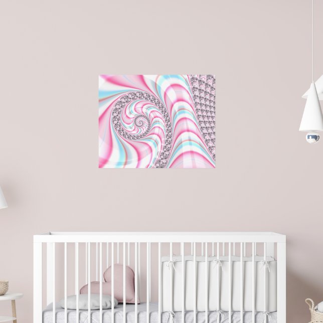 Affiche Joli Fractale en Spirale Rose Bleu Pastel (Pépinière 2)