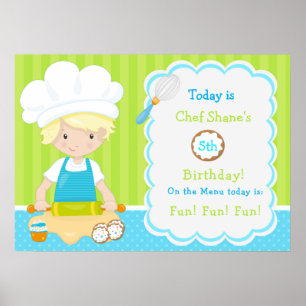 Affiche Joli garçon blond préparant un gâteau d'anniversai