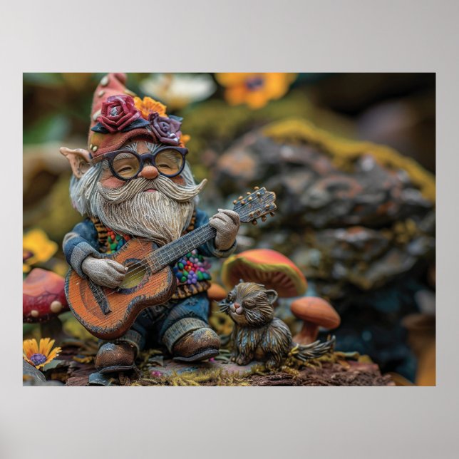 Affiche Joli gnome musical jouant de la guitare (Devant)