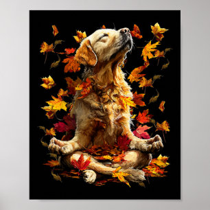 Affiche Joli Golden Retriever Feuilles d'automne Chien Méd