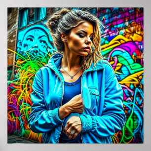 Affiche Joli Graffiti Urban Street Art Girl