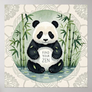 Affiche Joli gros panda dodu assis en posture de lotus 