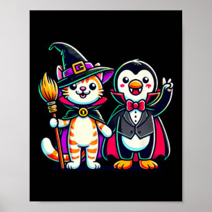 Affiche Joli Halloween Enfants Penguin Vampire Chat Witn