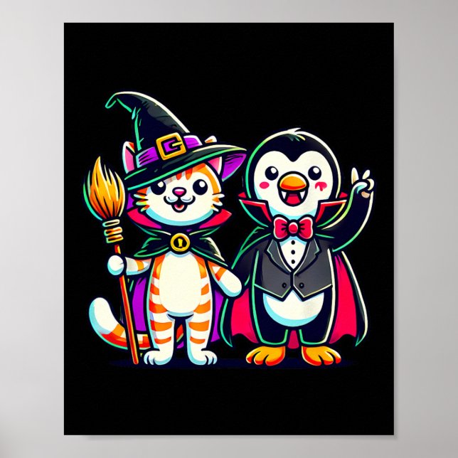 Affiche Joli Halloween Enfants Penguin Vampire Chat Witn (Devant)