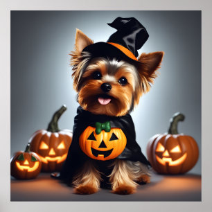 Affiche Joli Halloween Yorkshire Terrier Casquette de sorc