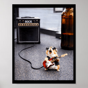 Affiche Joli hamster rockstar guitare drôle punk rock'n ro