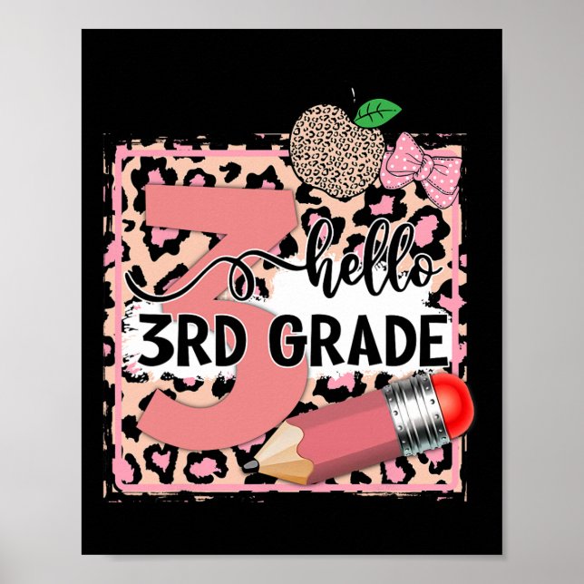 Affiche Joli Hello 3e année Léopard Rose Retour à l'école  (Devant)