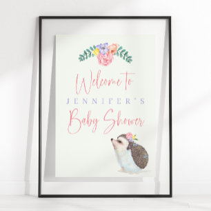 Affiche Joli Hérisson rose bébé Baby shower fille