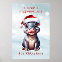 Joli Hippopotame Santa Hat Snowy Noël