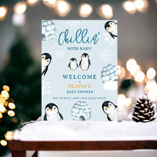 Affiche Joli igloos de pingouin d'hiver accueil baby showe