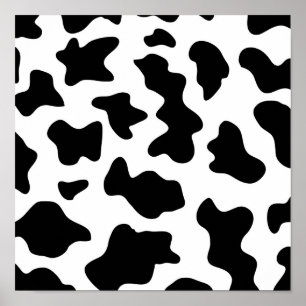 Affiche joli imprimé de vache laitière de ferme noir et bl