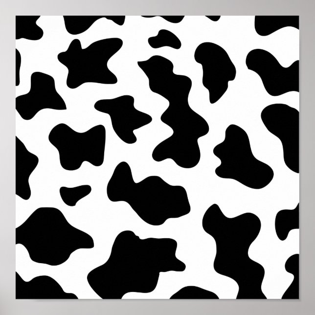 Affiche joli imprimé de vache laitière de ferme noir et bl (Devant)