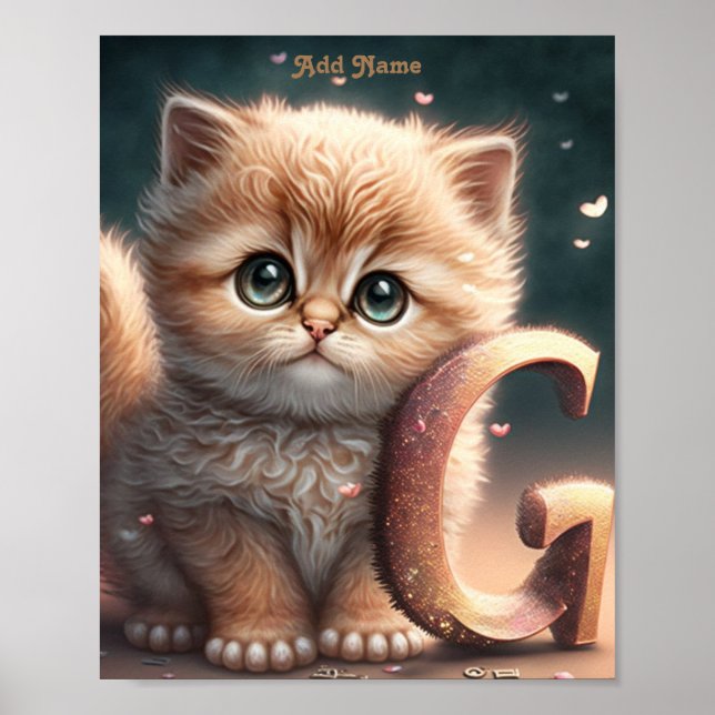 Affiche Joli Imprimé pour la Nurserie avec Chat Mignon et  (Devant)