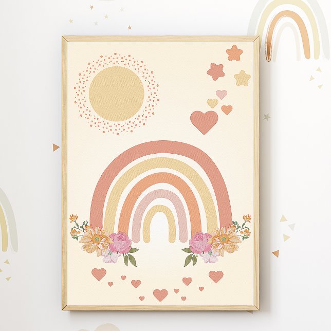 Affiche Joli Imprimé Soleil Arc-en-Ciel Cœurs pour Chambre (Créateur téléchargé)