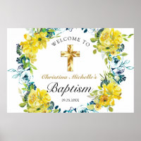 Joli Jaune Floral Gold Cross Baptism Bienvenue